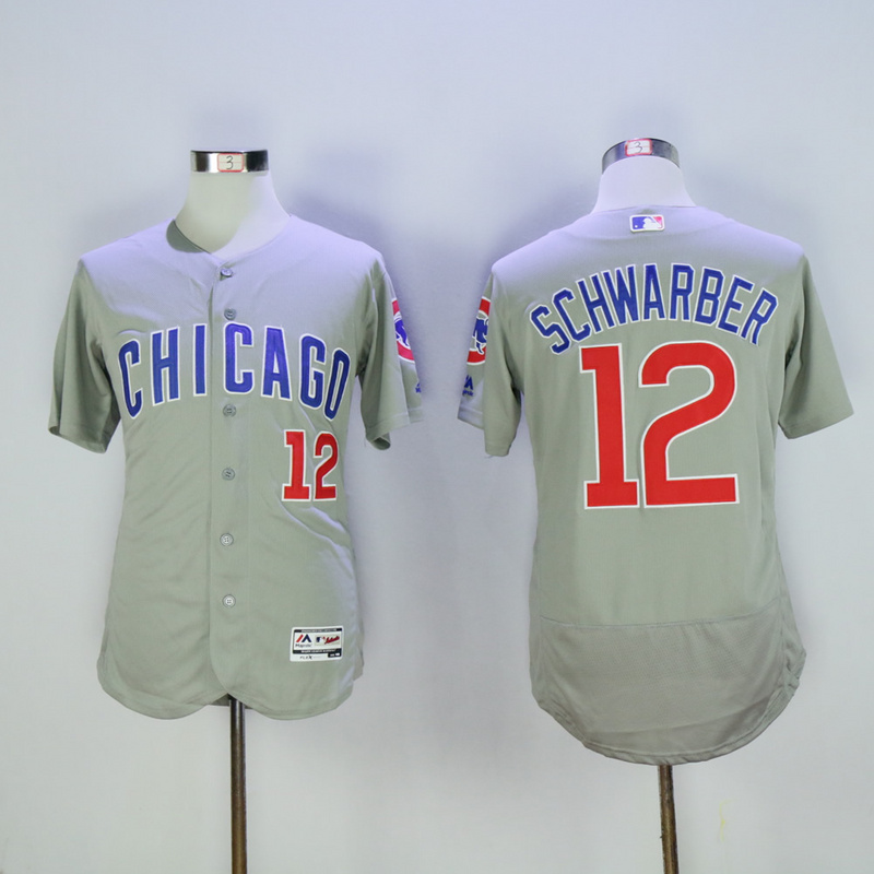 Men Chicago Cubs 12 Schwarber Grey MLB Jerseys